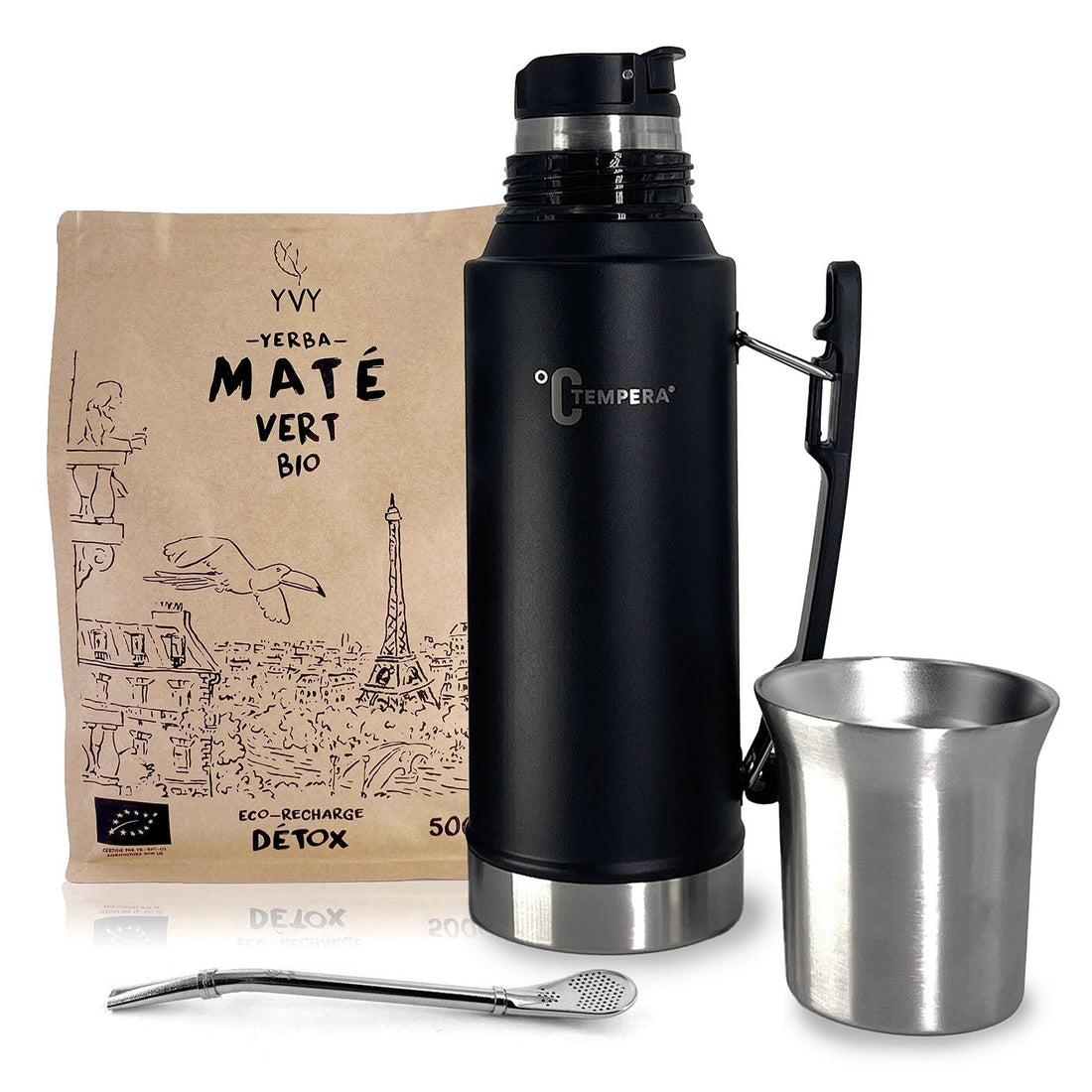 kit maté thermos 2 en 1 tempera calebasse bouchon